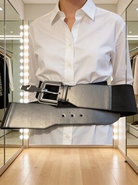 Black Wide Leather-Elastic Belt for Women